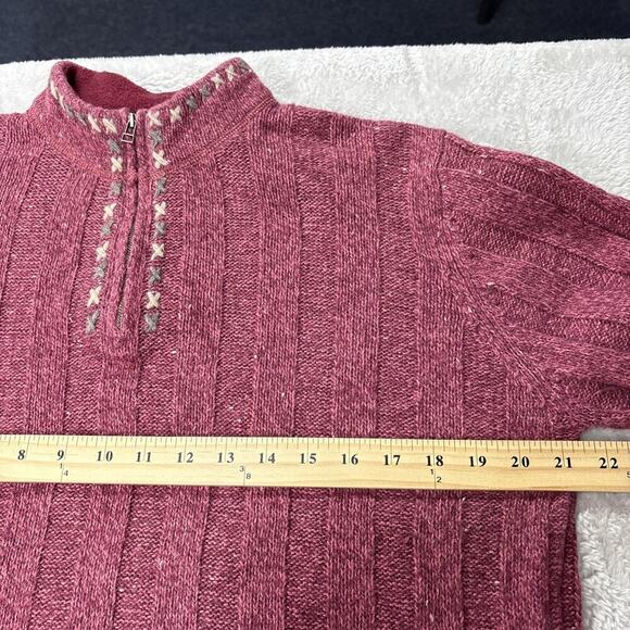 Woolrich 1/4-Zip Wool Blend Sweater Women Lg Petite Rosebud Red Nordic Winter - Picture 8 of 10